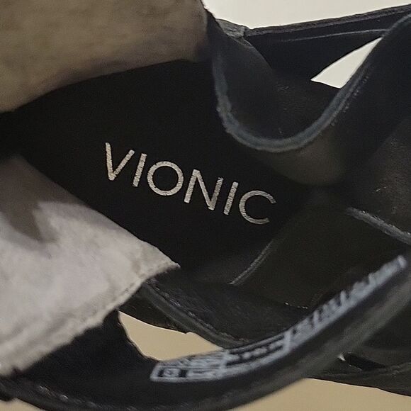 VIONIC CUTOUT BLACK LEATHER HEELED BACK ZIP BOOTIES HEELS BOOTS 9 - Picture 7 of 9